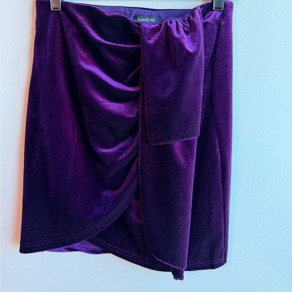 Bebe Asymmetrical Velvet Skirt in Rich Purple